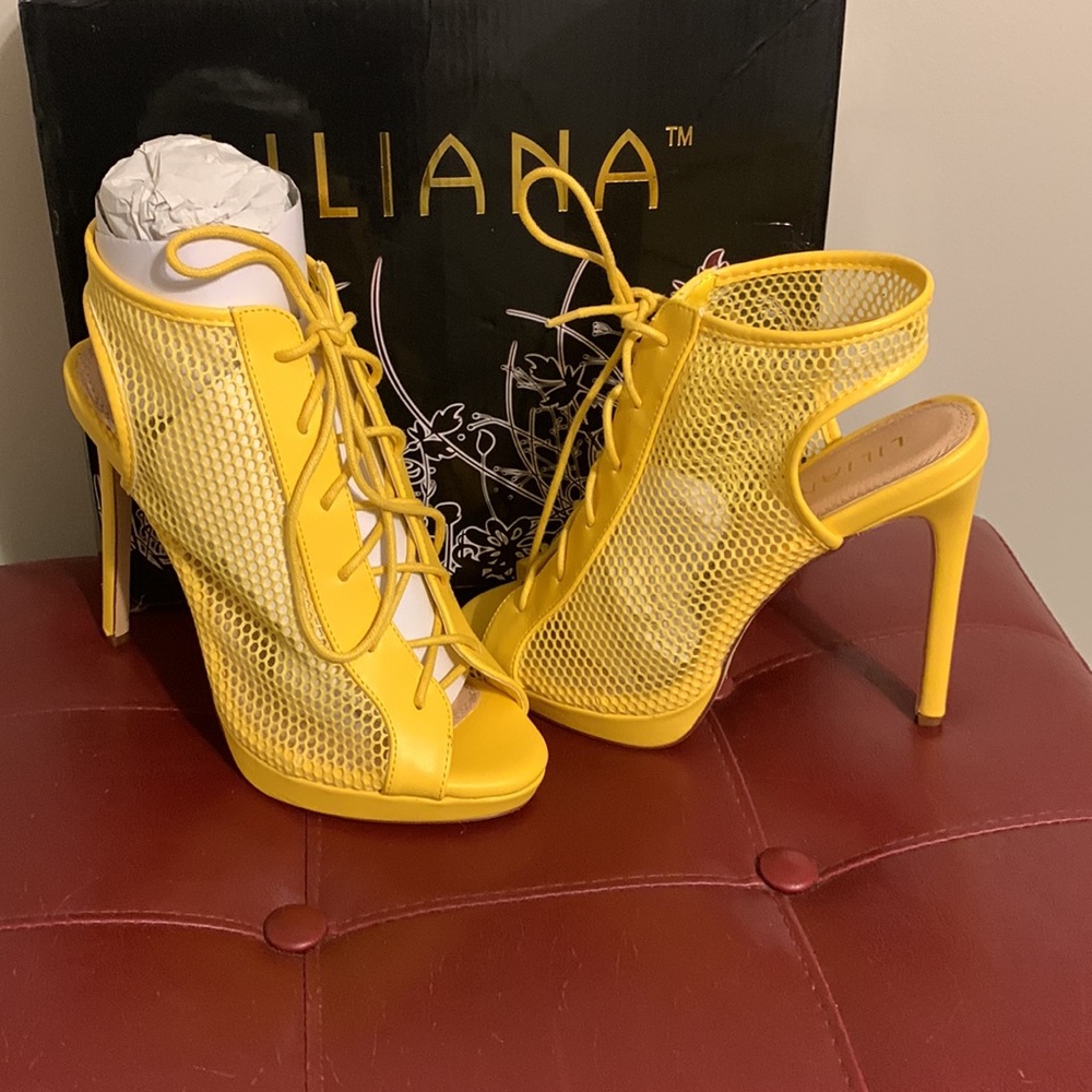 Liliana Trista-39 Mesh Peep Toe Lace Up Ankle Cutout Slingback Sandal:NWOT ๐HP - Picture 4 of 11